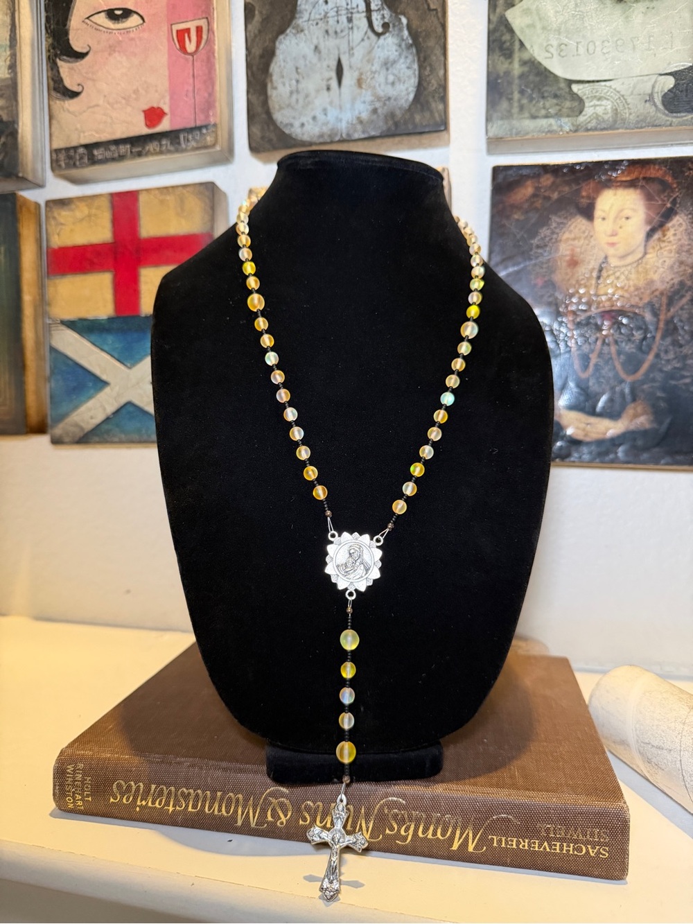 Vintage Italian Religious Rosary Yellow Glass Beads